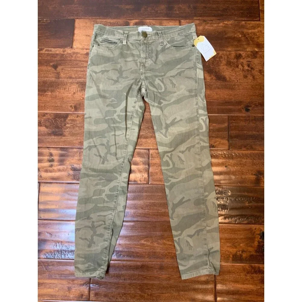 Current/Elliott Green Army Camo Denim The Stiletto Skinny Jeans, Size 28